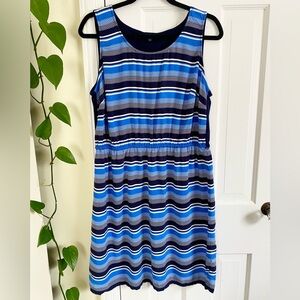 Tommy Hilfiger Blue Striped Sleeveless Shift Dress Womens Size Large/XL